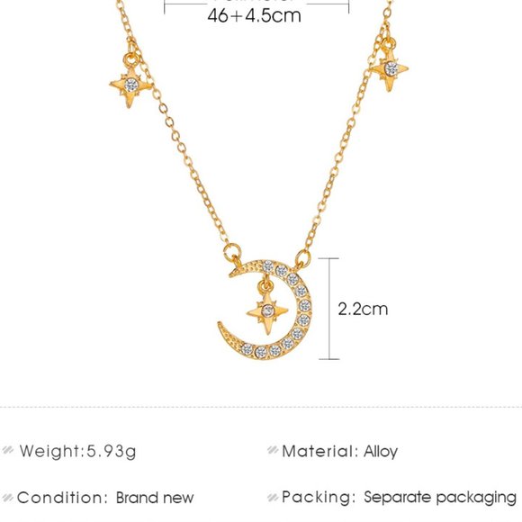 Moon and Stars Rhinestone Necklace - Picture 8 of 11